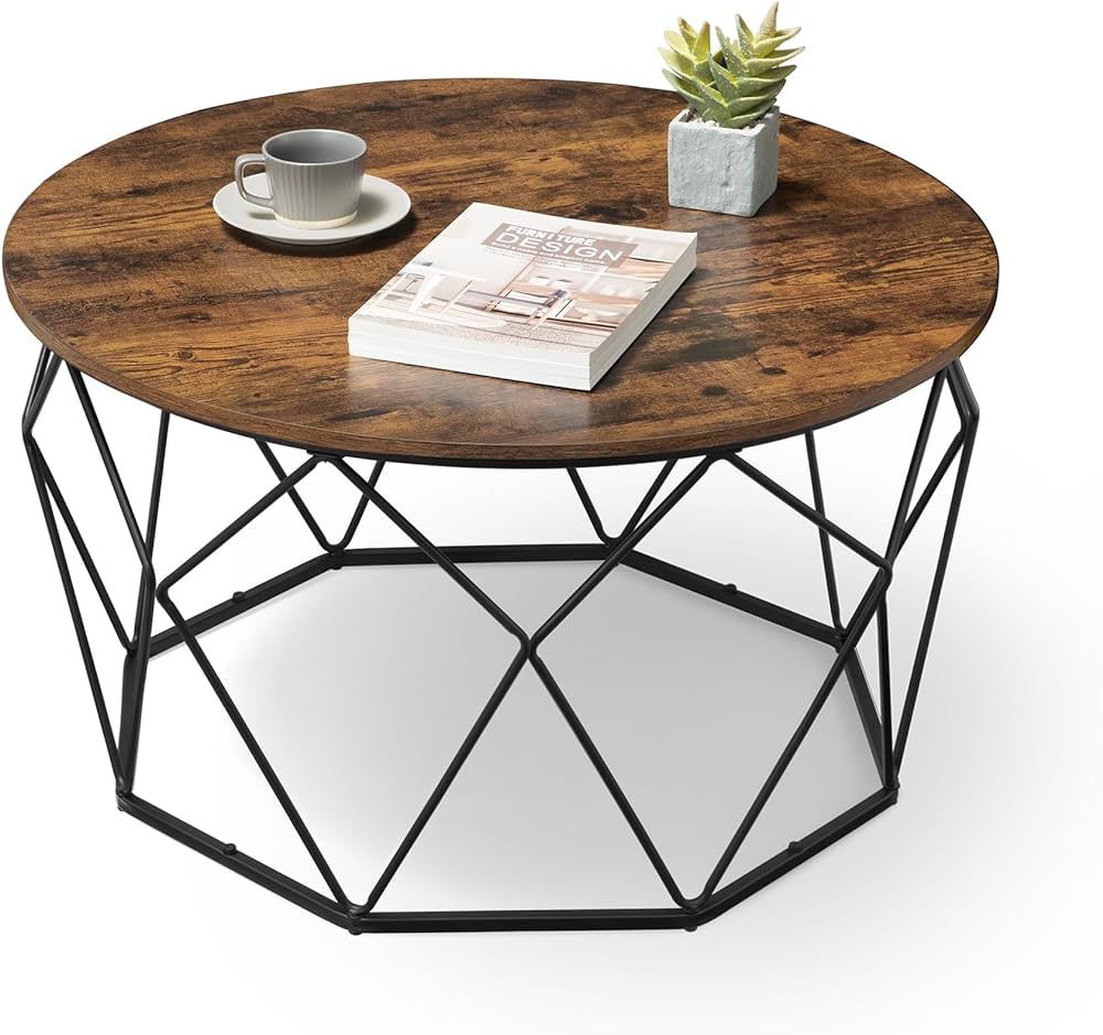 VASAGLE Round Coffee Table for Living Room, Cage Cocktail Table with Steel Frame, 31.5 Inches Dia... | Amazon (US)