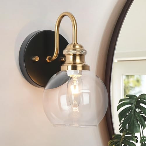 KSANA Black Gold Sconce, Modern Globe Wall Sconces Lighting with Clear Glass Shade, 1-Light Brass Wall Mounted Light Fixture for Bathroom, Kitchen, Bedroom and Stairway | Amazon (US)