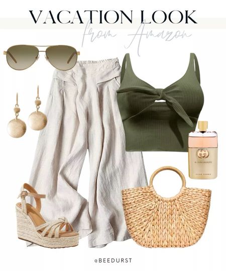 Vacation look from Amazon, beach look from Amazon, vacation outfit, summer outfit, rattan bag, crop tank, spring outfitt

#LTKswim #LTKSeasonal #LTKfindsunder50