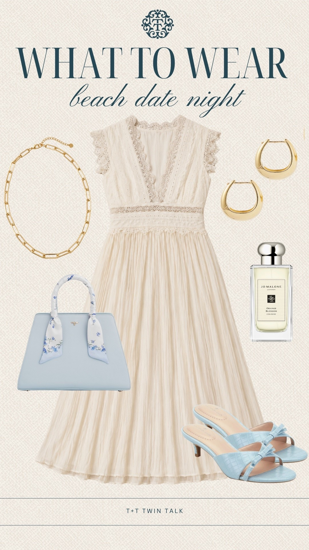 T+T, what to wear! A lace midi dress is a beautiful choice for a beach date night, especially paired with soft blue heels and a matching handbag. Add a light fragrance and simple gold jewelry to complete a look that's perfect for dinner with an ocean view.

#LTKMidsize #LTKOver40 #LTKSeasonal