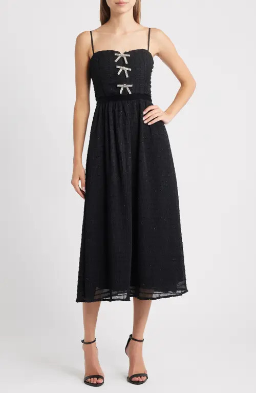 MOON RIVER Crystal Bow Detail Metallic Dress in Black at Nordstrom, Size Small | Nordstrom