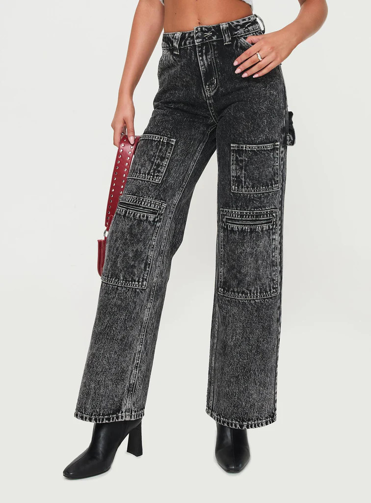 Malachie High Rise Jeans Black Acid Wash | Princess Polly US
