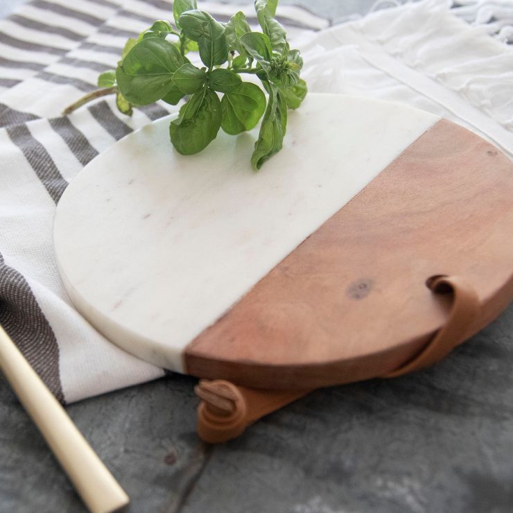 Round White Marble and Wood Serving Cutting Board - Foreside Home & Garden | Target