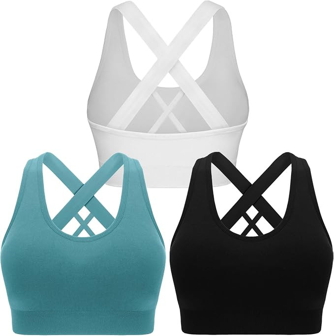 Double Couple Sports Bras for Women Padded High Impact Seamless Criss Cross Back Workout Tops Gym... | Amazon (US)