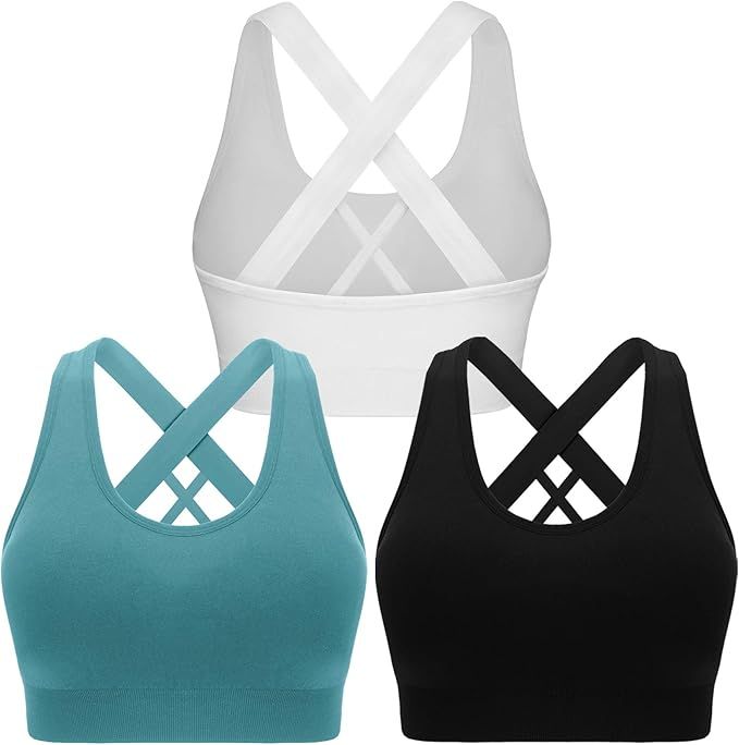 Sports Bras for Women Padded High Impact Seamless Criss Cross Back Workout Tops Gym Activewear Br... | Amazon (US)