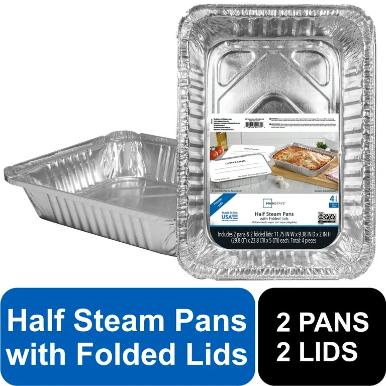 Mainstays 9.38" x 11.75" Large Aluminum Pan with Folded Lids, 2 Count | Walmart (US)