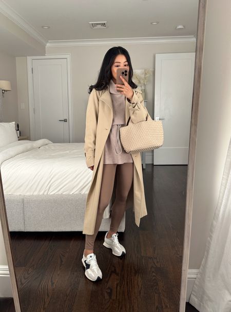 spring athleisure / airport travel outfit with a tunic top. 

I ordered with code VARLEY10 for 10% off their own website and code still seems to work. Their doublesoft fabric is heavenly and feels luxe for loungewear. lives up to the rave reviews! 

• sweatshirt tunic in Taupe xxs - oversized relaxed fit with longer back length for wearing with leggings. Drawstring waist. the sleeve length is also a little long on me (pushed up in this pic)

I ordered several Varley doublesoft pieces to try and also kept the Davidson half zip linked in xxs - it’s a shorter length than their other pullovers and a nice relaxed fit for petites! 

• Oak and fort trench coat xxs, oversized fit on me but material has good drape . Size down one if you can 

• Varley High Rise Legging 25 in Taupe Stone xs - the xs is a little long on me , I fold the hems under. The xxs is too skin tight on me so I sized up to Xs. I like the dark taupe color on these which I haven’t yet found elsewhere 

• New Balance 327s size kids 4 fits like a women’s 6. I can also wear their women’s 5.5 in this style. Super lightweight 

• Naghedi St. Barth tote in ecru 

#petite spring travel loungewear outfits casual errands 

#LTKstyletip #LTKSeasonal #LTKtravel