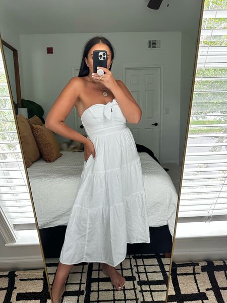 Women's Strapless Sundress - Universal Thread™ White  wearing size small $35. Perfect summer dress for vacation at the beach, going out, and a resort. 