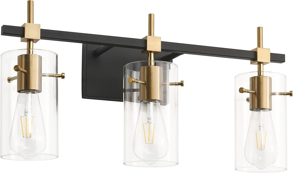 SOLFART Vintage Vanity Light Bathroom Light Fixture Over Mirror for Bath Glass Shade Light Black ... | Amazon (US)