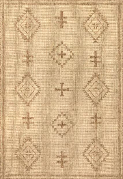 Beige Sonia Geometric Indoor/Outdoor 9' 6" x 12' Area Rug | Rugs USA