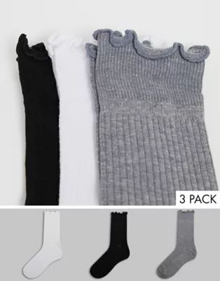 ASOS DESIGN 3 pack frill top calf length socks in multi | ASOS (Global)