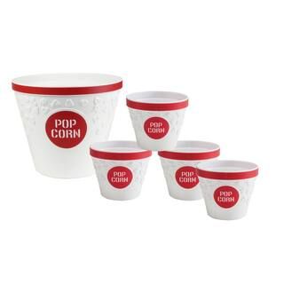 Hutzler Plastic Popcorn Bucket and Popcorn Bowls in Red with Removable Kernel Catcher (Set of 5) ... | The Home Depot