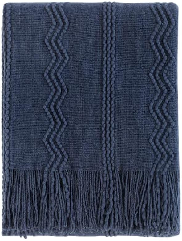 BOURINA Navy Throw Blanket Textured Solid Soft Sofa Couch Decorative Knitted Blanket, 50" x 60" N... | Amazon (US)