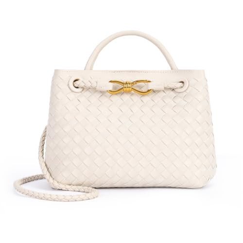 Suede Woven Tote Bag for Women Leather Shoulder Handbag Designer Top Handle Purses(Seashell Beige) | Amazon (US)