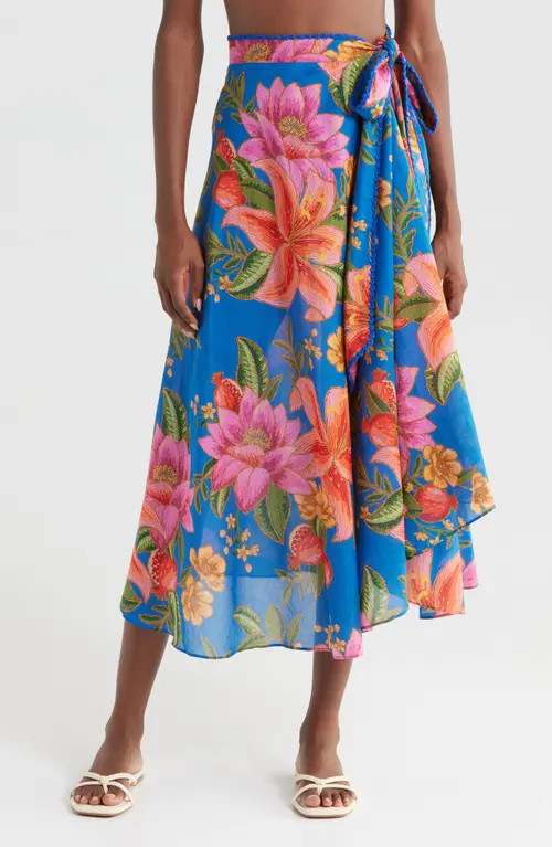 FARM Rio Summer Fruit Wrap Cover-Up Skirt in Summer Fruit Blue at Nordstrom, Size X-Small | Nordstrom