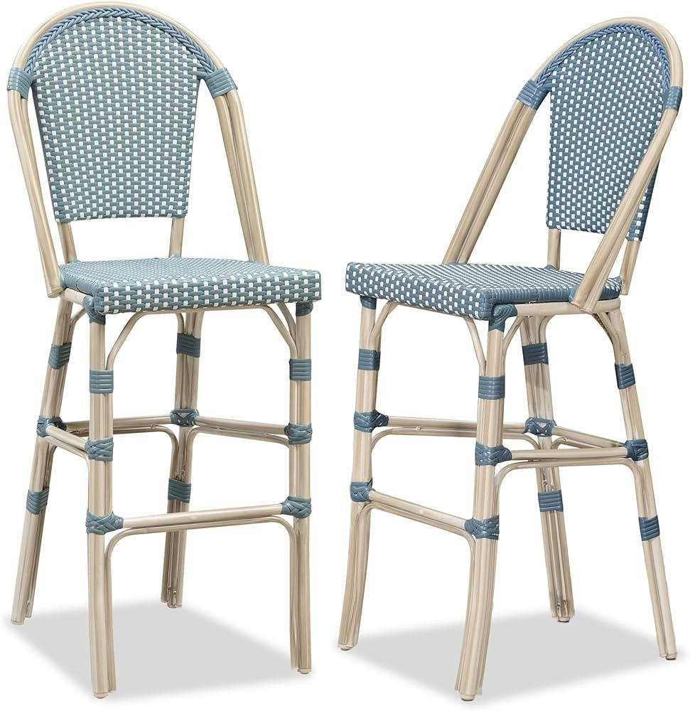 PURPLE LEAF French Bar Stool Set of 2 White Print Finish Patio Bar Stools with Back Rattan Chairs... | Amazon (US)