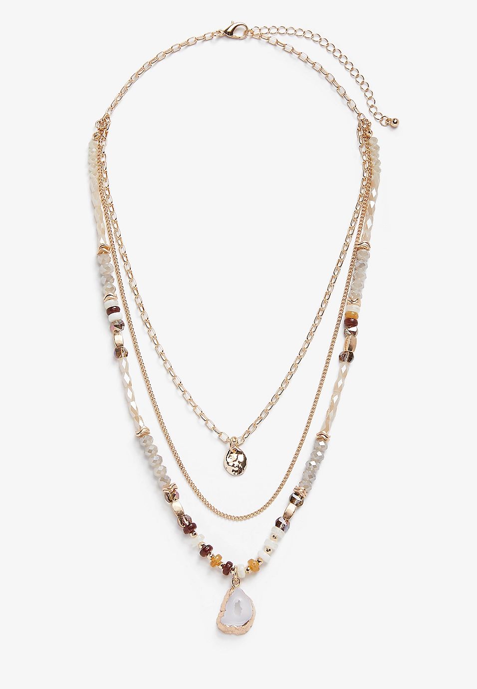 White Stone Layered Beaded Necklace | Maurices
