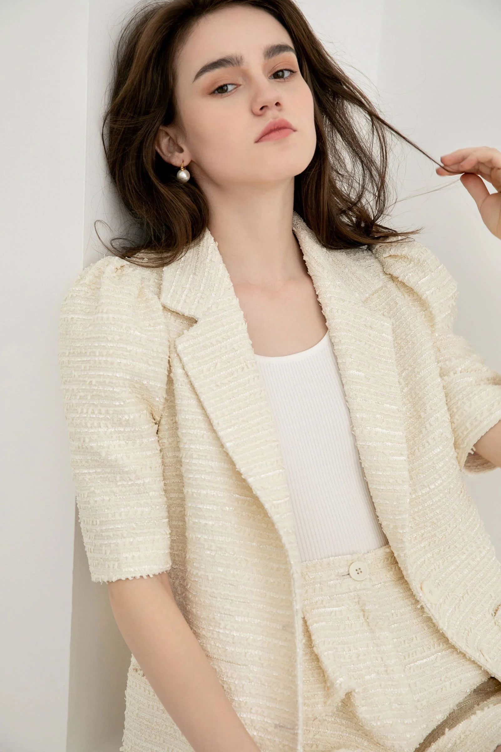 Eden Ivory Tweed Blazer | J.ING