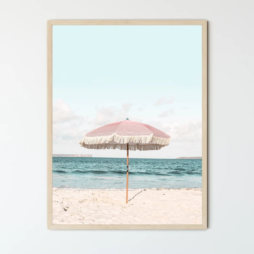 Pink Beach Umbrella FRAMED ART Acrylig Glass Frame Modern - Etsy | Etsy (US)
