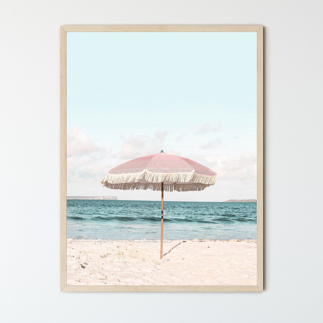 Pink Beach Umbrella FRAMED ART Acrylig Glass Frame Modern - Etsy | Etsy (US)