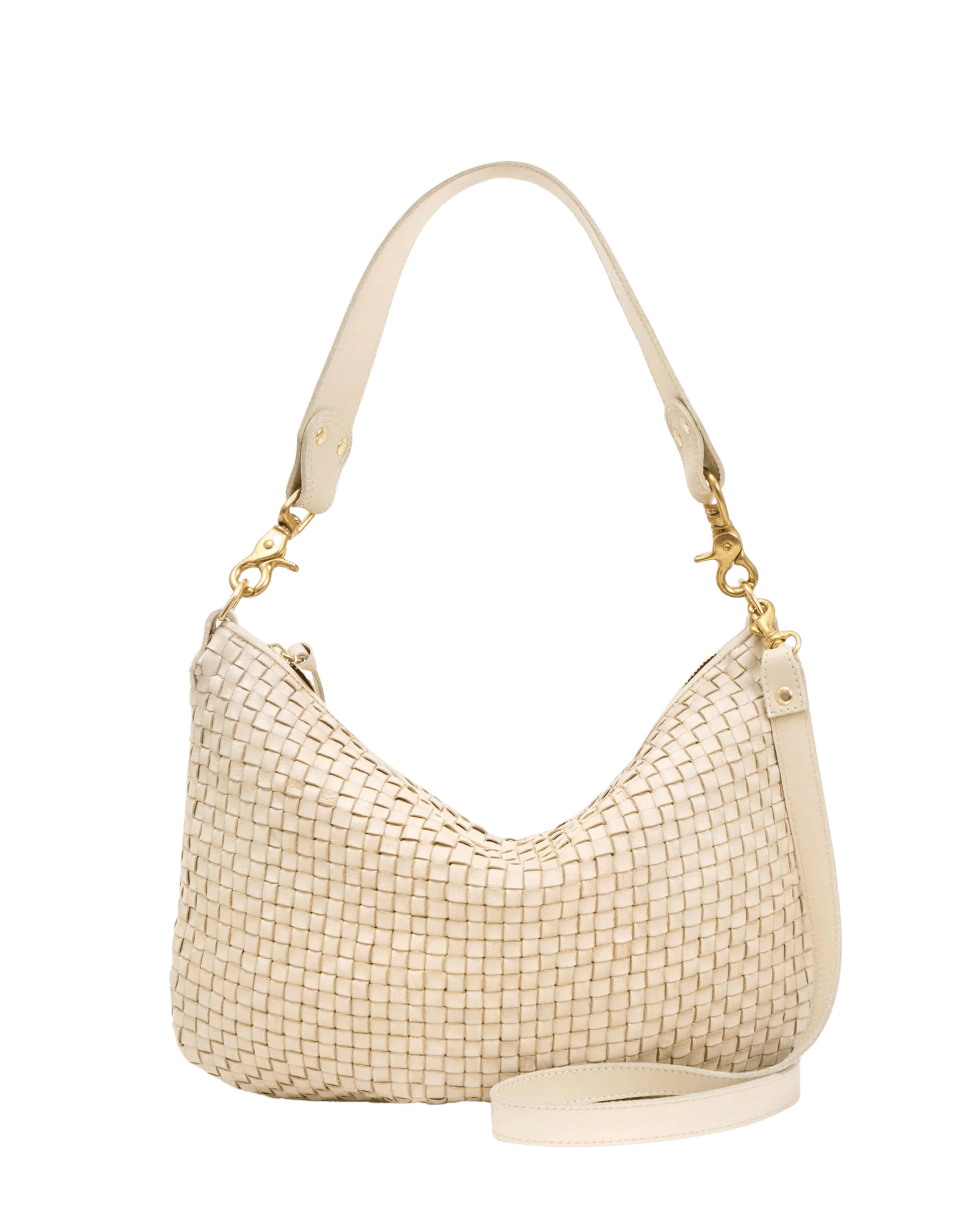 Clare V. Moyen Messenger, Cream Woven Checker | Monkee's of Mount Pleasant
