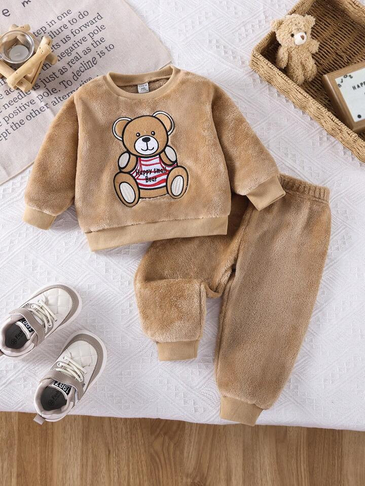 Bebê Garotos Fofo Lã Set Com Gola Redonda | SHEIN