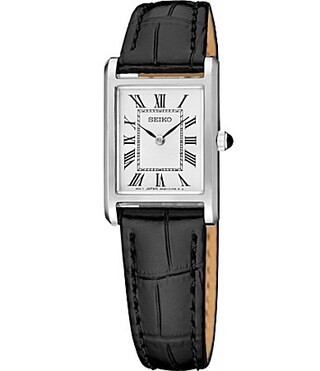 Seiko Women's Essentials Silver Mini Rectangle Quartz Analog Croco Leather Strap Watch - Black/White/Silver | Dillard's