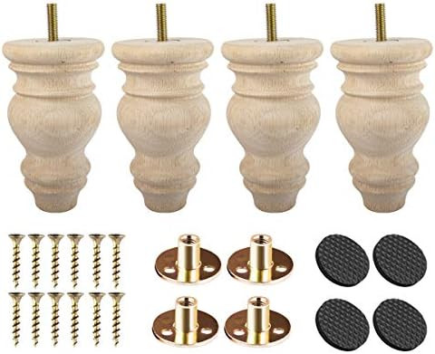 5 inch Unfinished Wooden Bun Feet, Btowin 4Pcs Solid Wood Furniture Legs with Threaded 5/16'' Hanger | Amazon (US)
