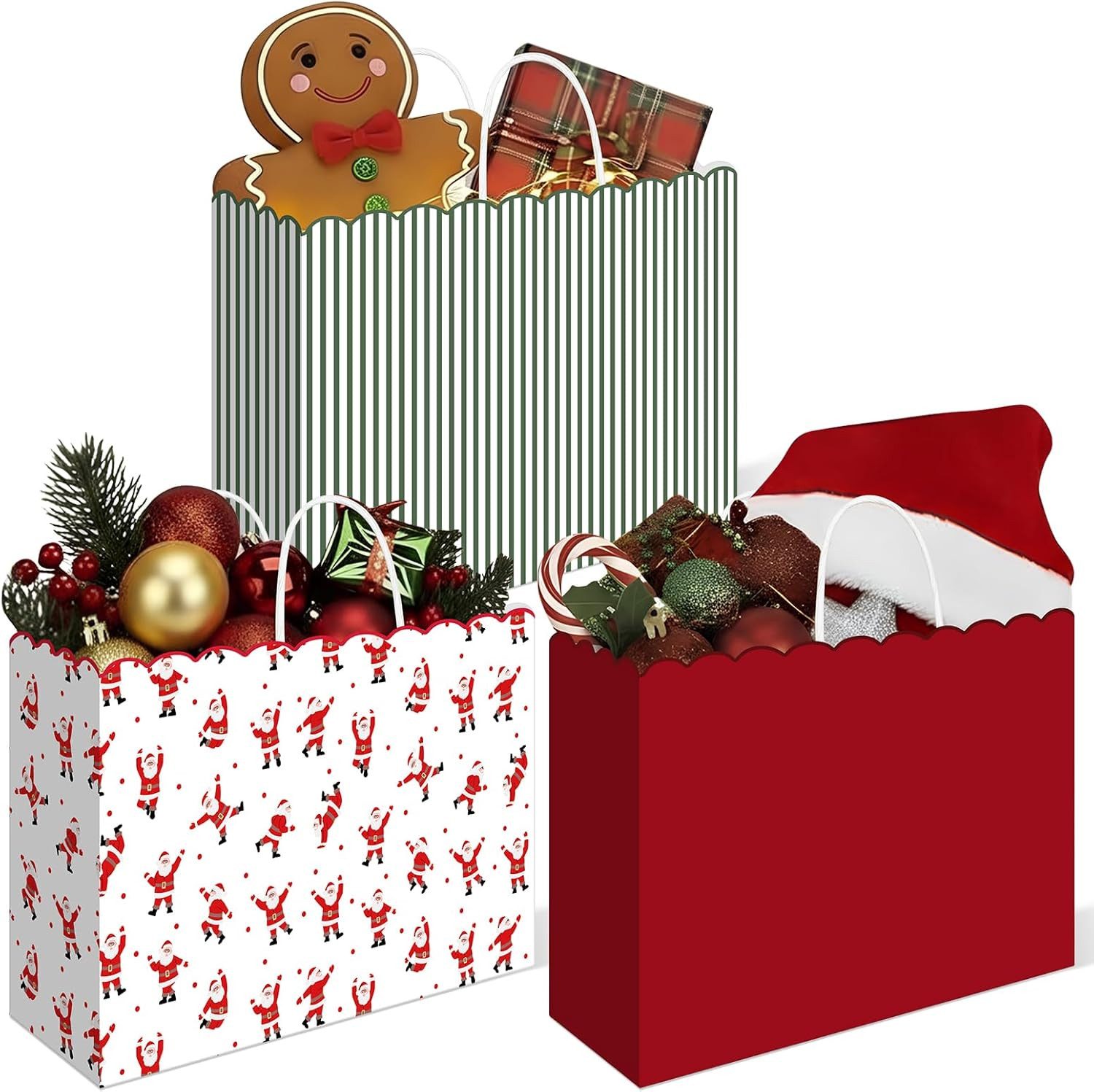 Yexiya 24 Pcs Large Christmas Paper Gift Bags 16x6x12 Inches Santa Claus Christmas Kraft Gift Bag... | Amazon (US)