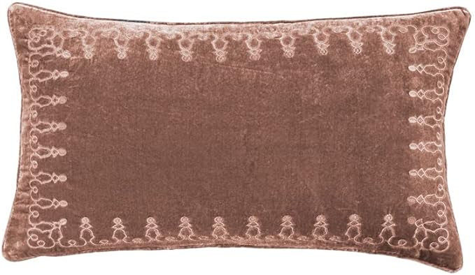 HiEnd Accents Stella Faux Silk Velvet Embroidered Lumbar Pillow, 14x24 inch, Dusty Rose, Romantic... | Amazon (US)