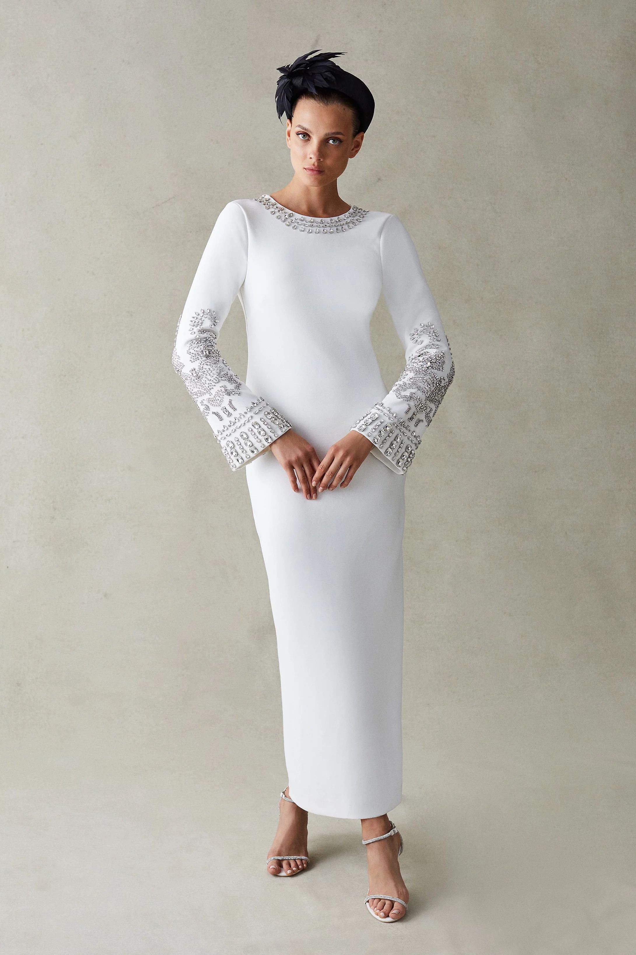 Embellished Detail Figure Form Crepe Maxi Dress | Karen Millen US