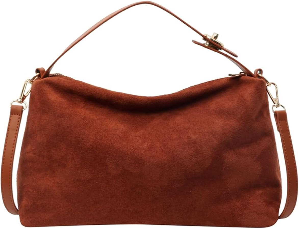 Suede Shoulder Bag for Women Brown Suede Purse 2024 Fall Purse Crossbody Satchel Bag Retro Suede ... | Amazon (US)