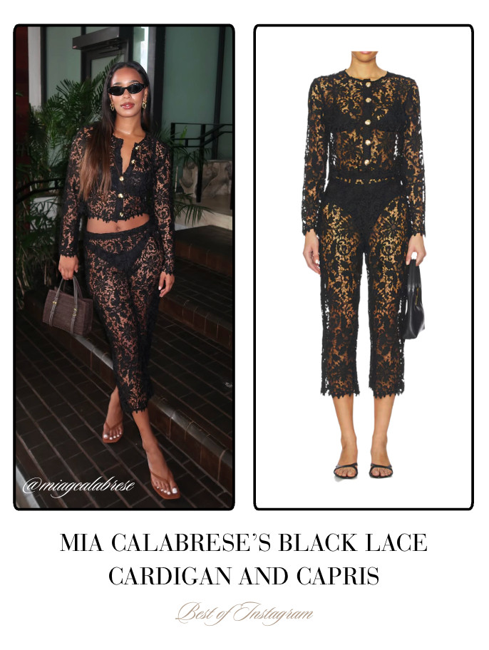 Mia Calabrese's Black Lace Cardigan and Capris 📸= @miagcalabrese 

 