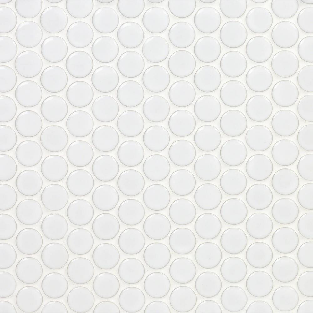 Ivy Hill Tile Bliss Penny White 11.49 in. x 12.32 in. Polished Ceramic Floor and Wall Mosaic Tile (0 | The Home Depot