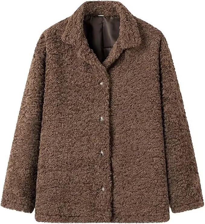 HOULENGS Women's 2025 Winter Long Sleeve Fleece Jackets Lapel Collar Button Sherpa Coat Outwear w... | Amazon (US)