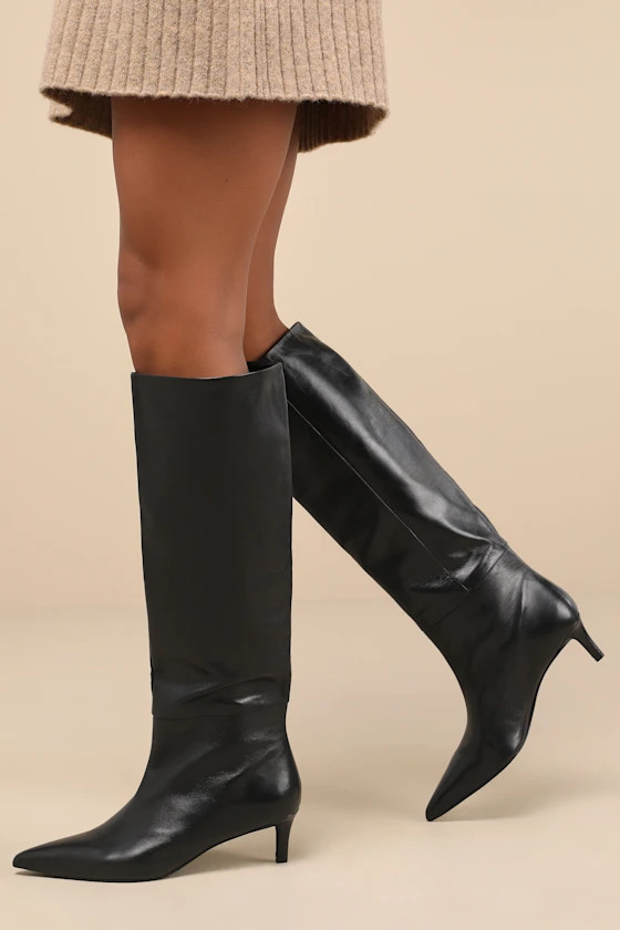 Rose Black Leather Over-the-Knee Boots | Lulus