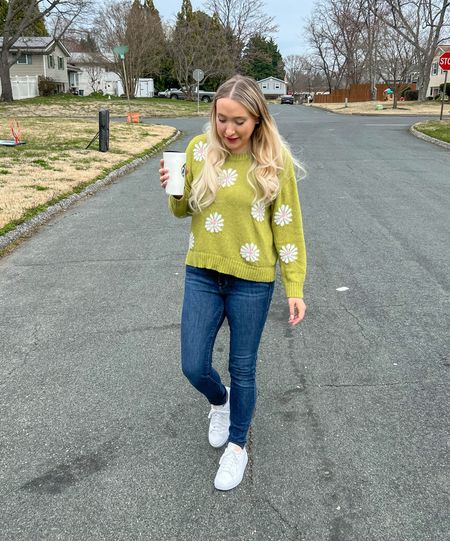 The perfect sweater for manifesting spring 🌼 

And the perfect new shoes for neighborhood walks. Breaking them in for our Disney trip, but they’re already so comfy! 

#LTKstyletip #LTKshoecrush #LTKunder100