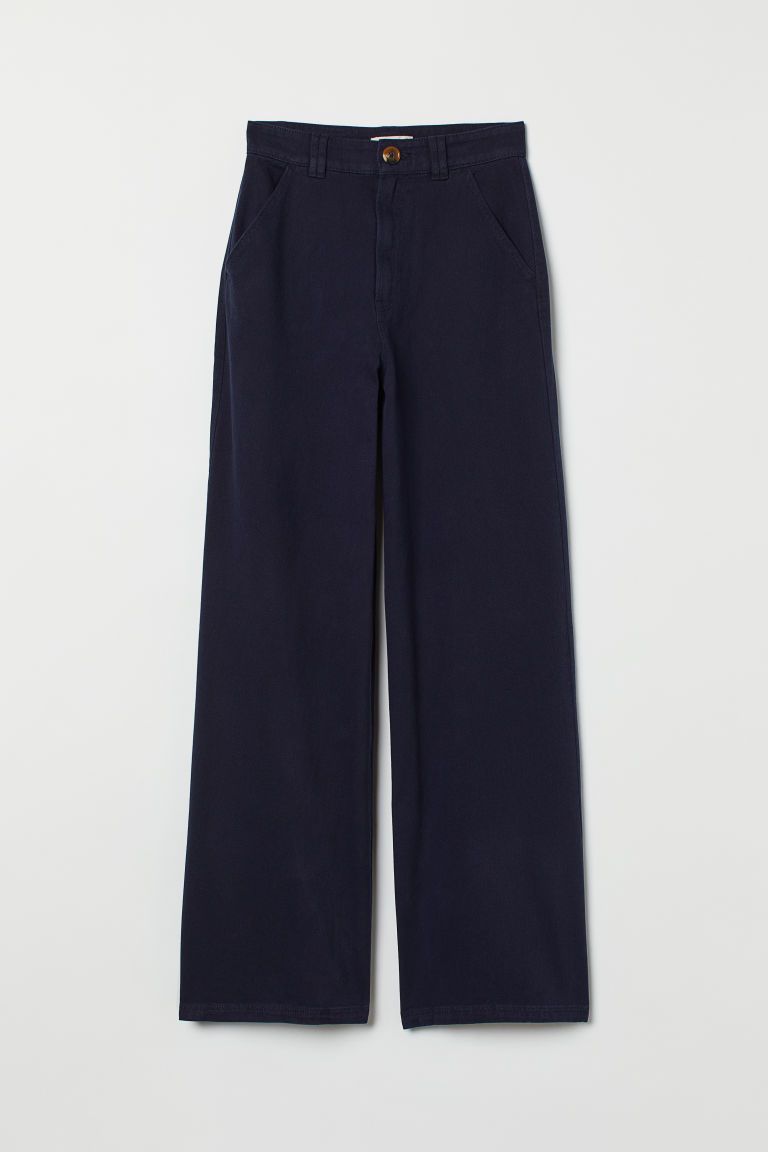H & M - Wide twill trousers - Blue | H&M (UK, MY, IN, SG, PH, TW, HK)