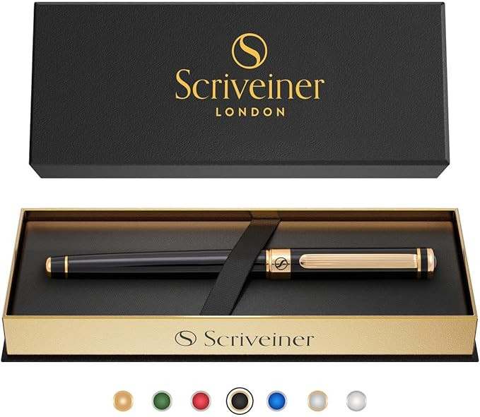 Scriveiner Black Lacquer Rollerball Pen - Stunning Luxury Pen, Real Gold Plating, Schmidt Ink Ref... | Amazon (US)