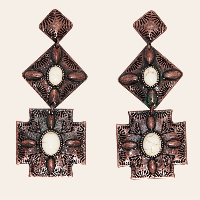 Rockin' C Copper Concho & Cream Stone Post Dangle Earrings | Cavender's