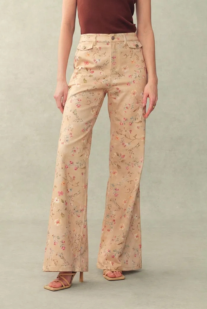 Alma Floral Flare Jeans in Micro Stretch Denim | Fabrique