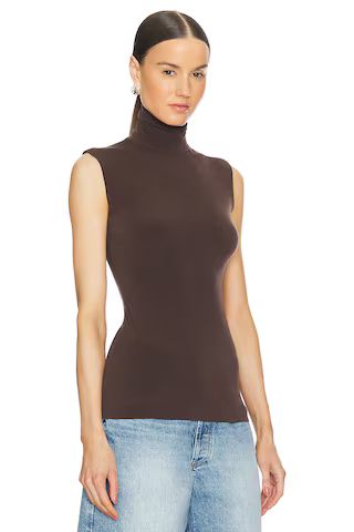 Norma Kamali Slim Fit Sleeveless Turtleneck Top in Chocolate from Revolve.com | Revolve Clothing (Global)