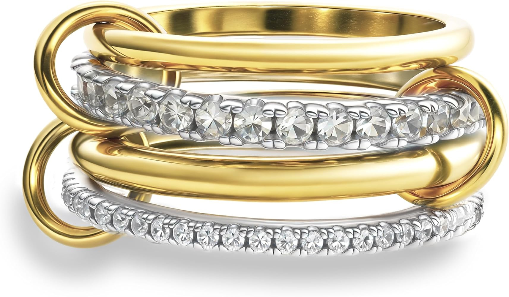 Gold Stackable Rings for Women Non Tarnish, 18k Gold Plated Cubic Zirconia Rings, Silver Gold Multi Ring Mixed Metals Stack Rings Set | Amazon (US)