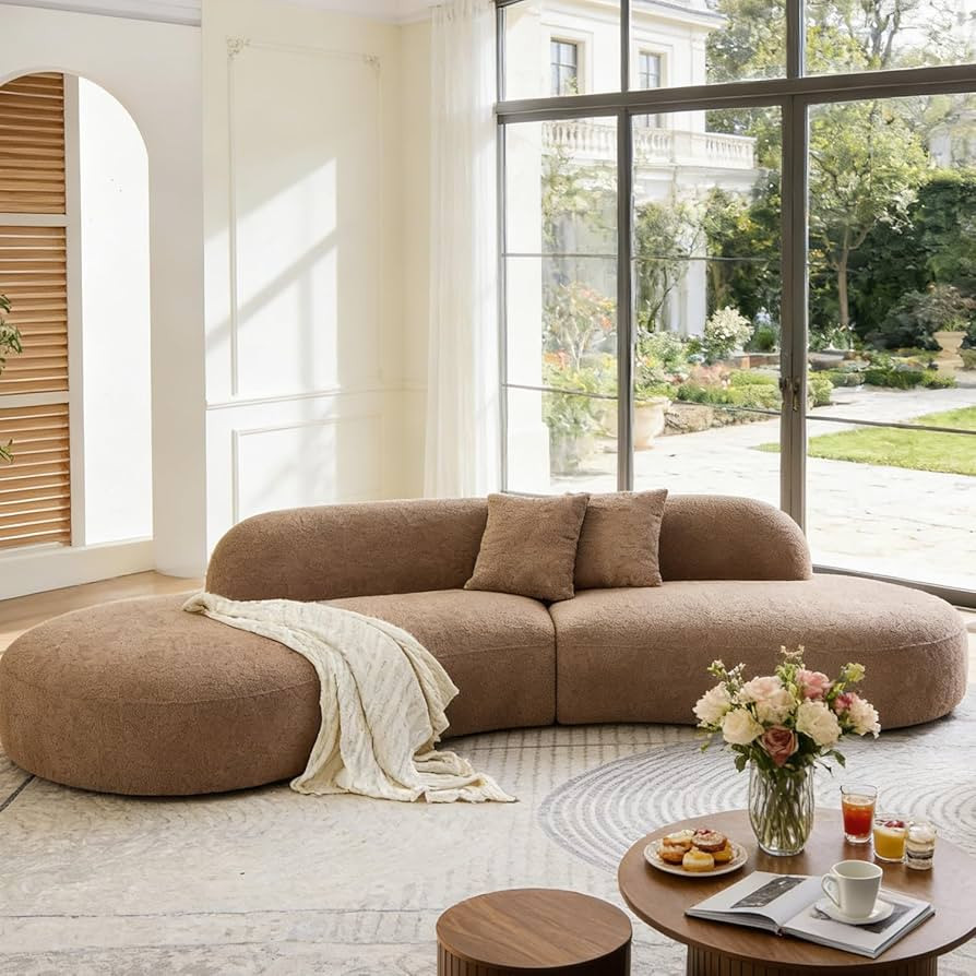 135.4" Oversized Luxury Curved Sofa, Modern Sectional Couch Boucle, Camel | Amazon (US)