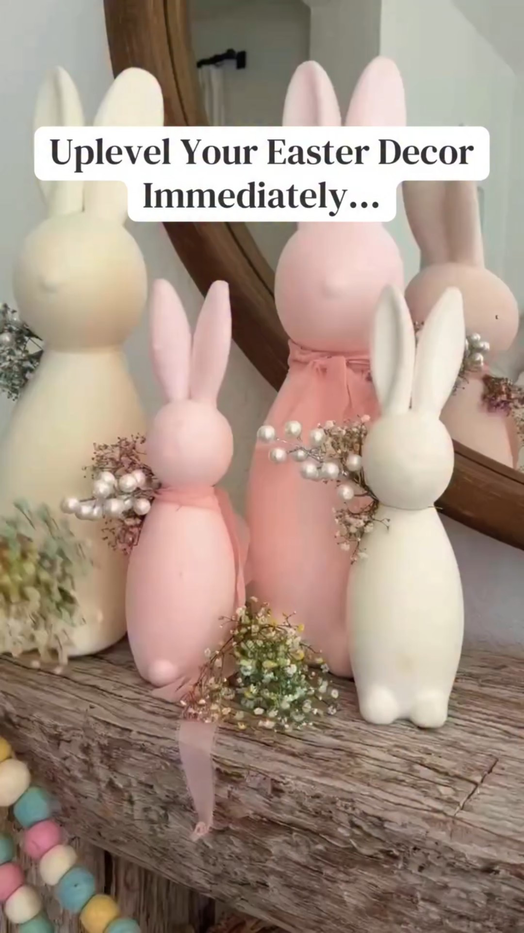 Your decor doesn’t have to be expensive to be beautiful.

These Walmart bunnies? A favorite over here. I have young kids, so we love all things bunny. 

But here’s what makes them look elevated adding layers.

I repurposed Christmas picks from my stash and added baby’s breath from Trader Joe’s. Mixing florals with pearls and a soft silk ribbon is perfect 

Can’t wait to share what I’m doing this year! 
#miami #hosting #easter #brunch #springdecor