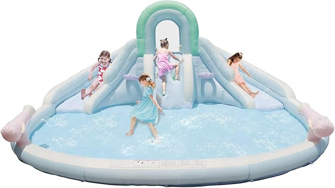 Bounceland Double Dream Play Water Slide, 13.8 ft L x 13.8 ft W x 6.6 ft H, Water Park, Large Spl... | Amazon (US)