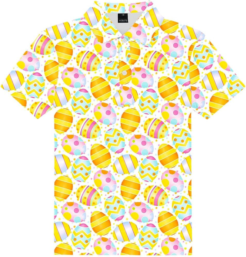 AOBUTE Kids Easter Day Shirts Bunny Egg Print Short Sleeve Polo Shirt 3-14 Years | Amazon (US)