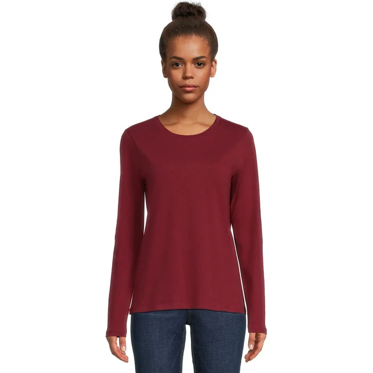 Time and Tru Women's Core Tee with Long Sleeves, Sizes S-3XL | Walmart (US)