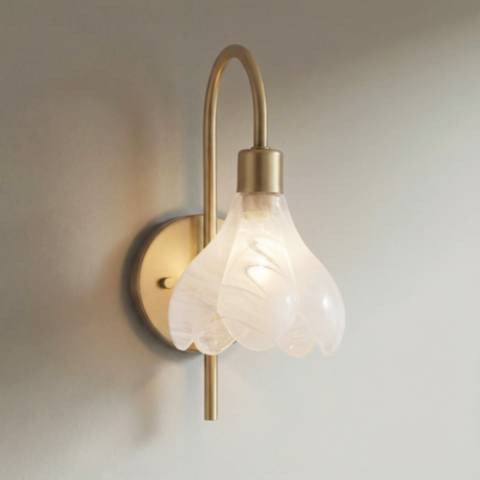 Possini Euro Magnolia 12 1/2" High Aged Brass Cloud Glass Wall Sconce | Lamps Plus