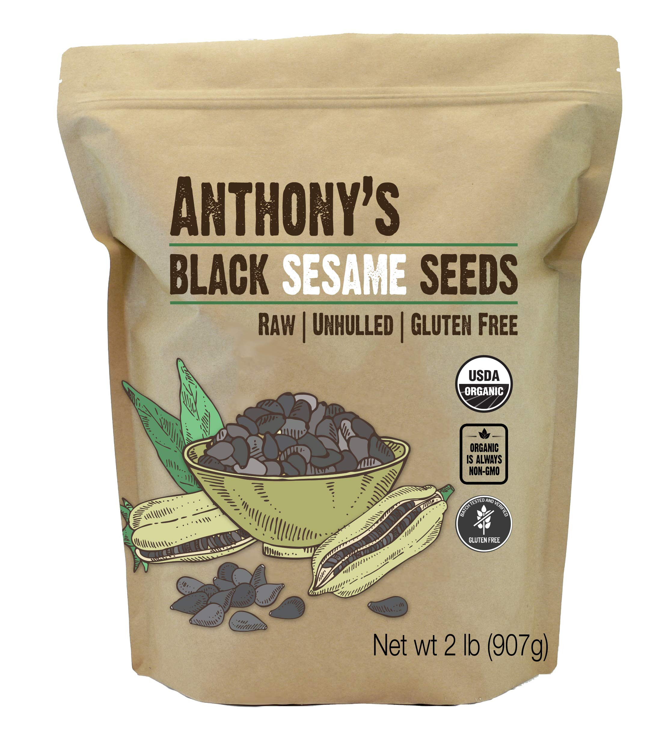 Anthony's Organic Black Sesame Seeds, 2 lb, Raw, Unhulled, Batch Tested & Verified Gluten Free, K... | Amazon (US)
